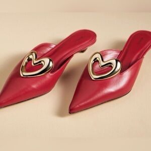 Maeve red leather Heart Mule Heels